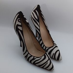 TALBOTS WHITE/BROWN LEATHER ZEBRA PRINT HEELS